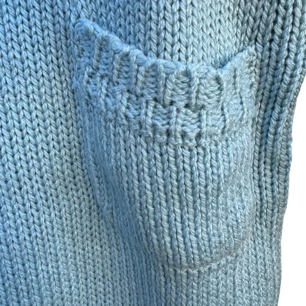 Susann D Vintage Womens Blue Chunky‎ Knit Turtleneck Sweater Oversized Pocket S